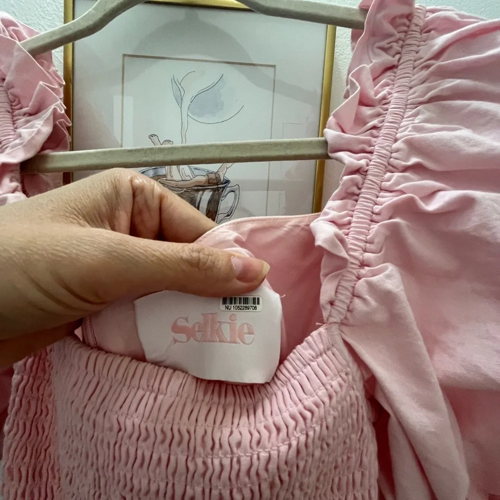 Selkie Pale Pink Puff-Sleeve Women's Dress - Picture 2 of 3